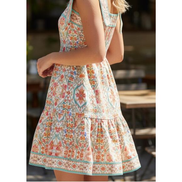 Shoshanna Multicolor Floral Sundress Luxury Casual Dress Smocked Cotton Size 8 - Picture 7 of 10